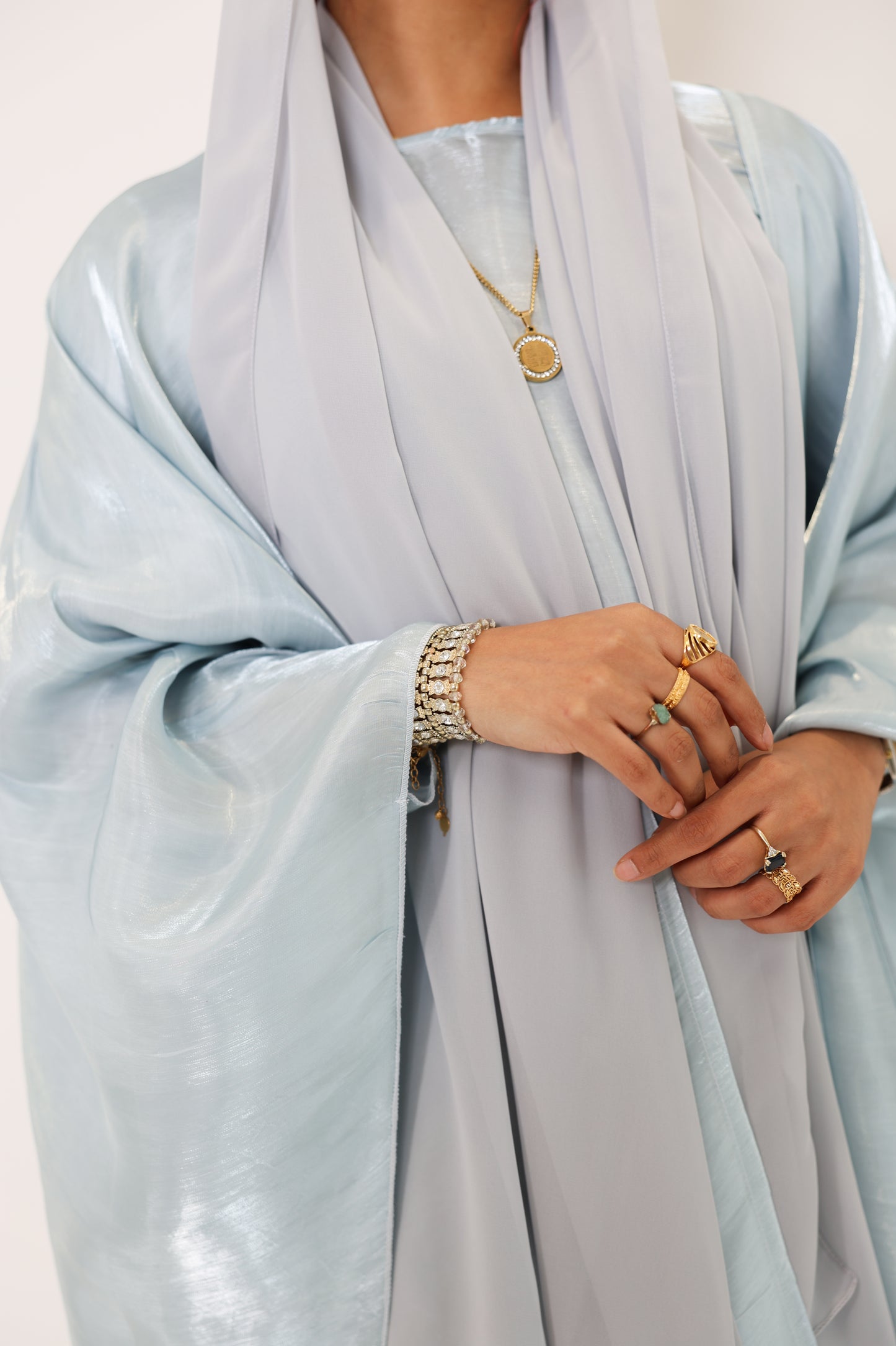 Shadowed Grace Abaya - Cloud Blue