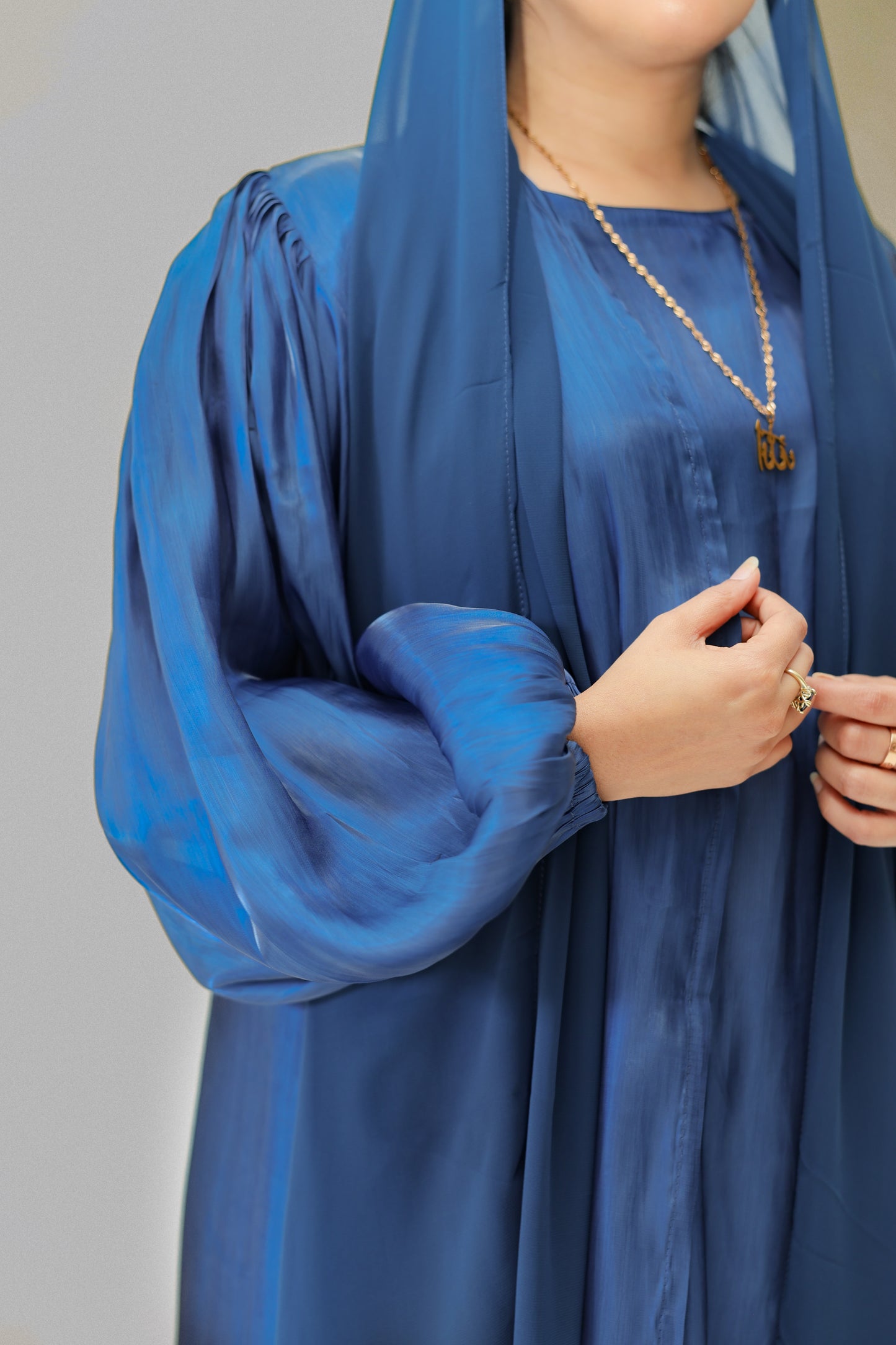 Puffed Allure Abaya - Sapphire Blue