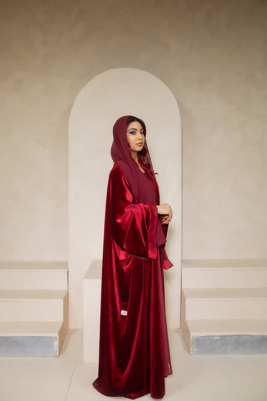 Mirrikh - Red Velvet Abaya Set