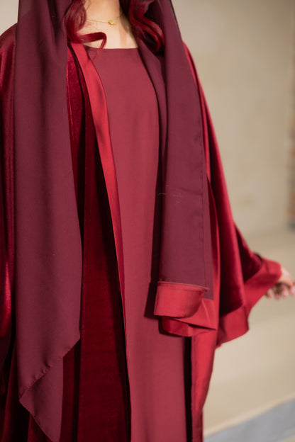 Mirrikh - Red Velvet Abaya Set