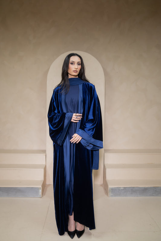 Bahr - Blue Velvet Abaya Set