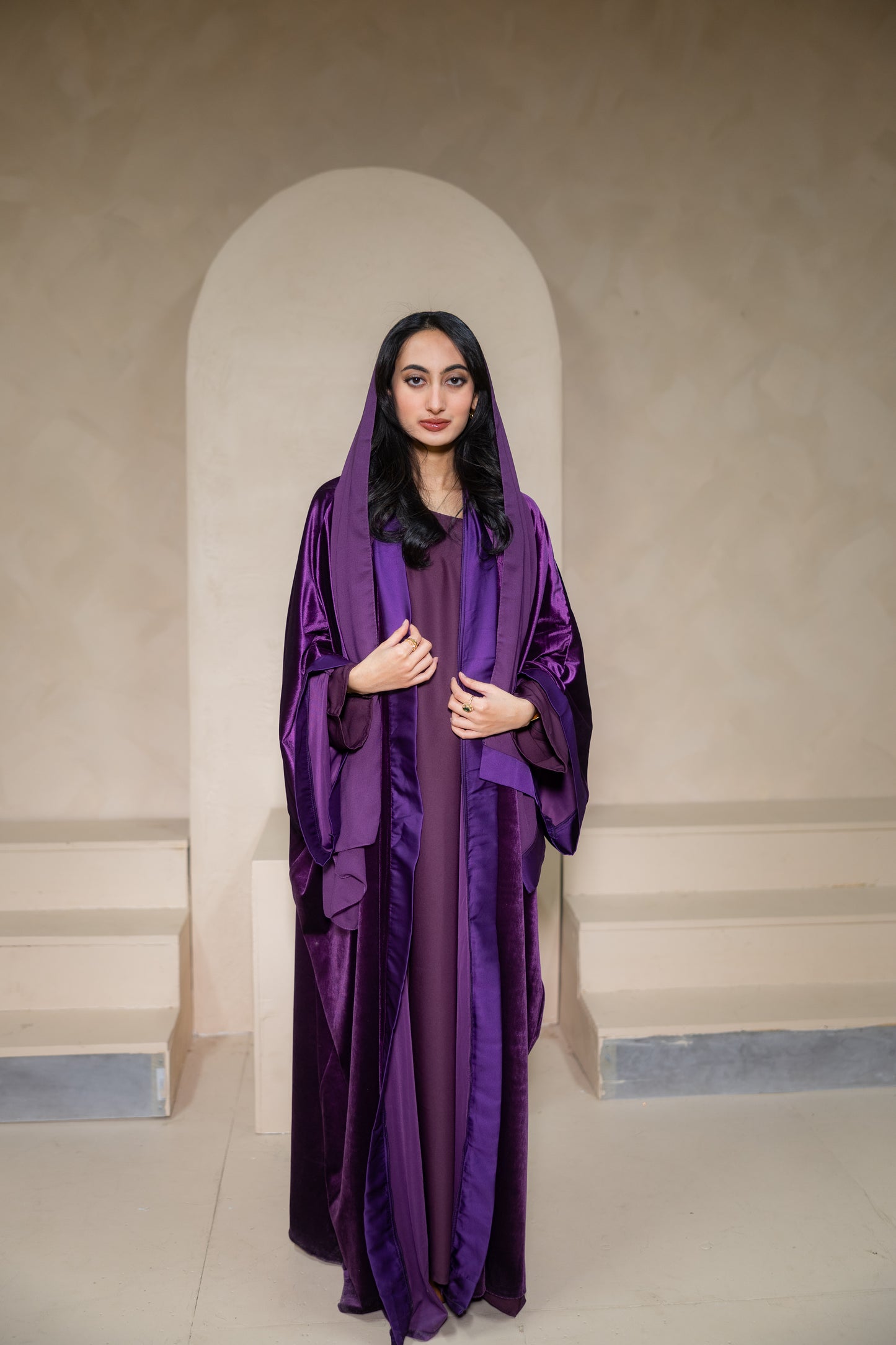 Shafaq - Purple Velvet Abaya Set