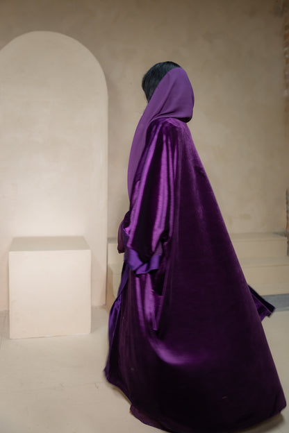 Shafaq - Purple Velvet Abaya Set