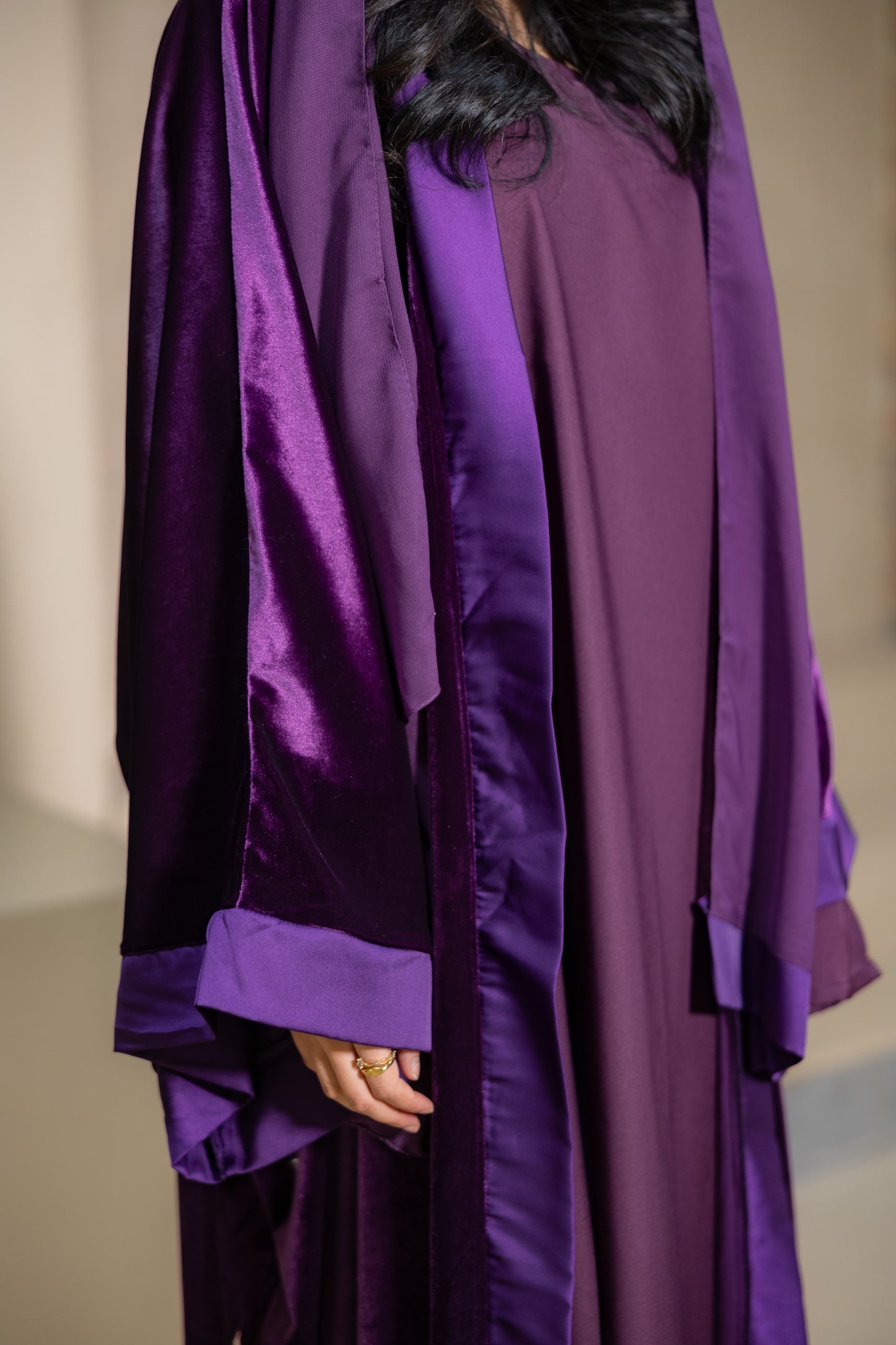 Shafaq - Purple Velvet Abaya Set